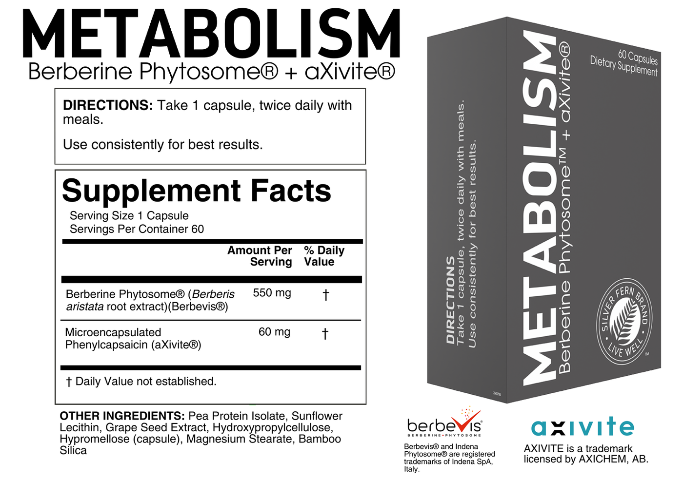 Metabolism directions, ingredients, and Supplement Facts
