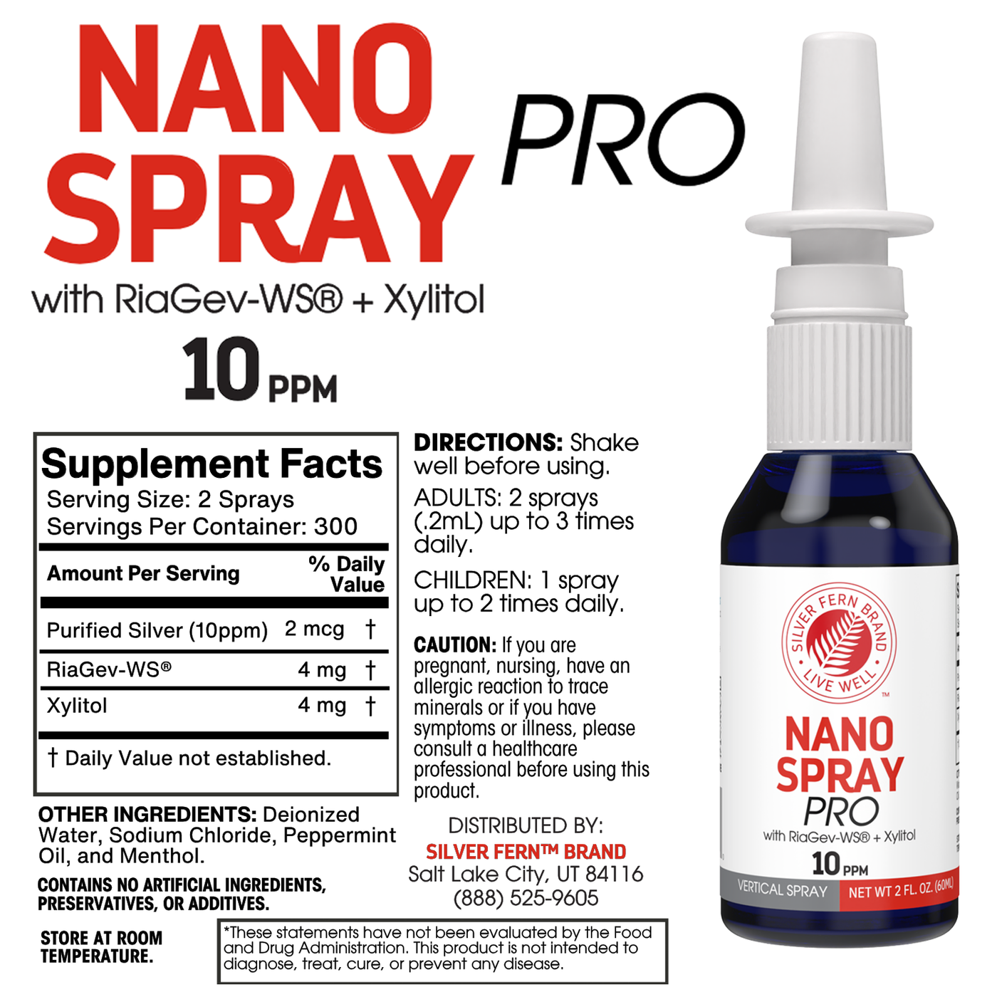 Nano Spray Pro label and Supplement Facts panel